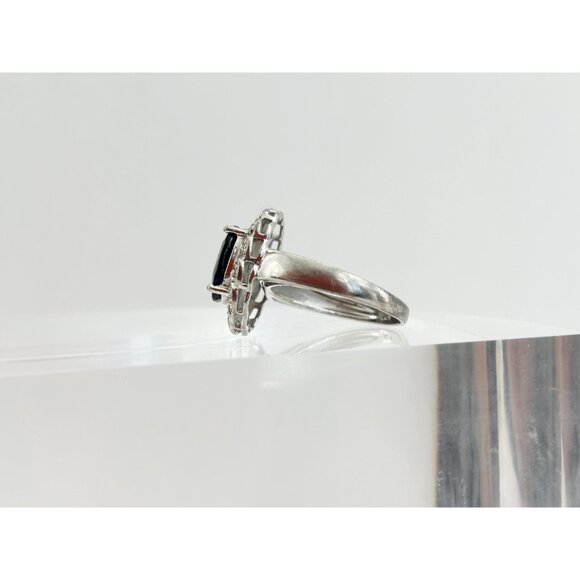 Floral Black Onyx Cubic Zirconia Vintage Sterling Silver Women's Ring - sz 7.75 - Picture 4 of 10